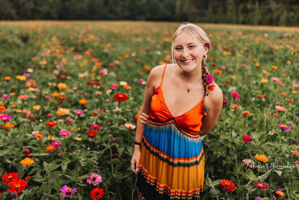 Senior girl in field of flowers in Marietta